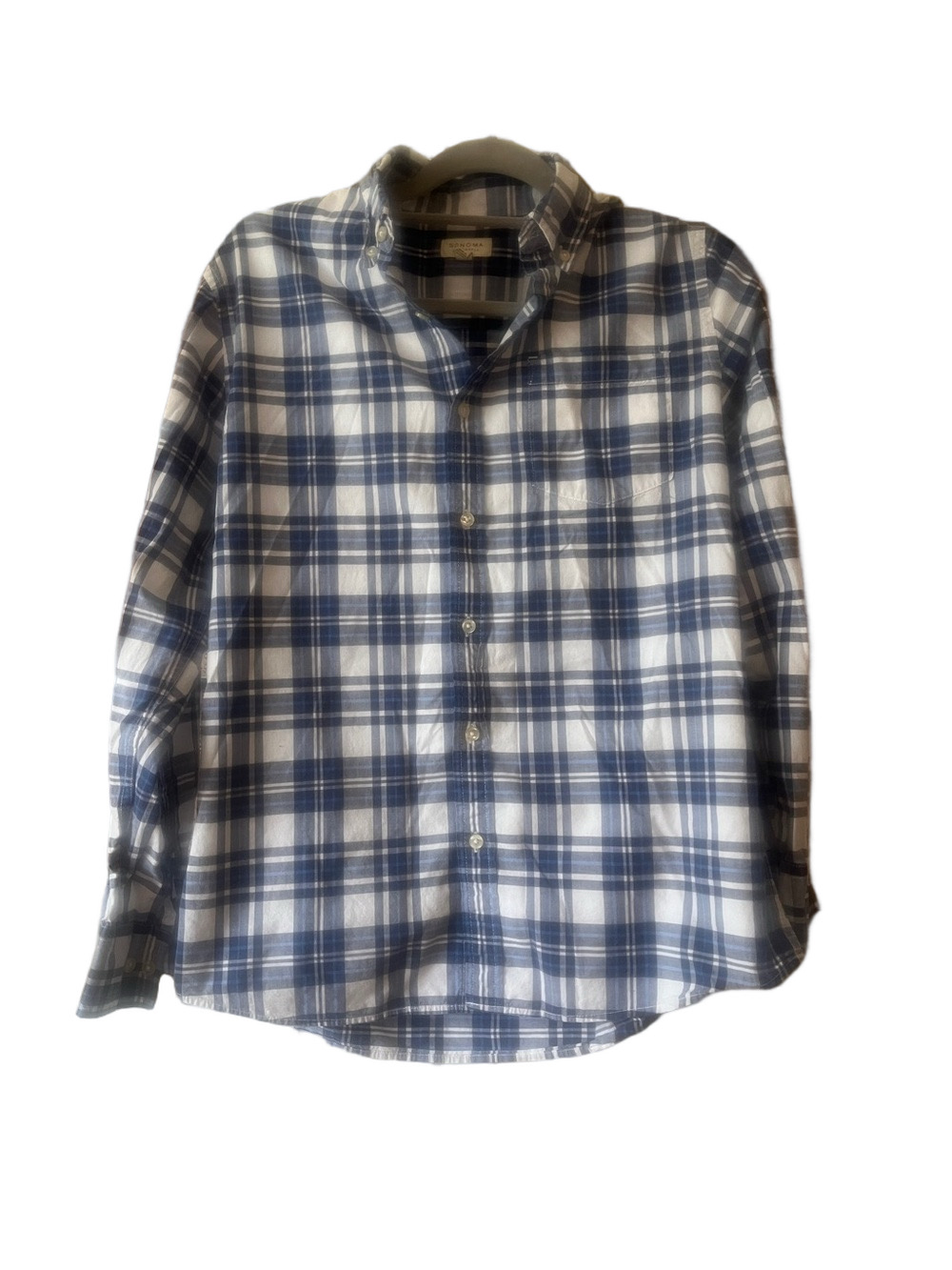 Sonoma Navy and White Plaid Button-Up Shirt